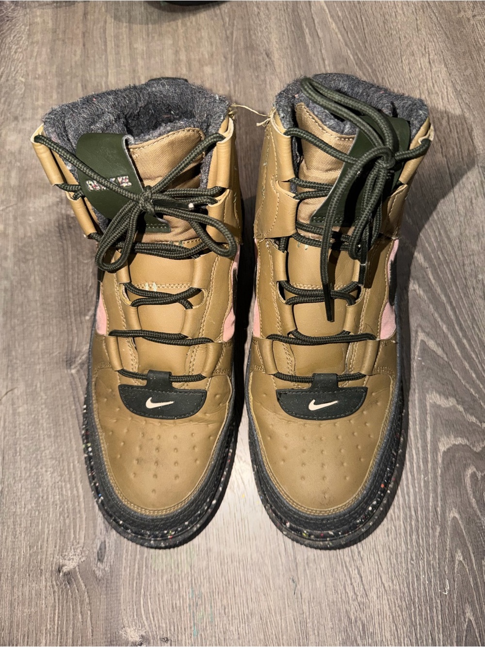 Nike Olive Green and Pink High-Top Sneakers with Black Soles